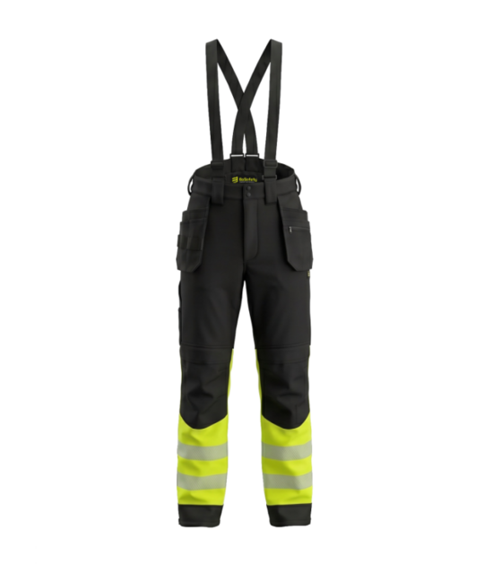 Ziemas bikses BoSafety ATLANTAPLUS Hi-vis 1. klases,  Melns/Hi-Vis Dzeltens